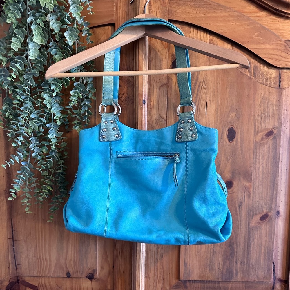 Carlos Falchi Lambskin Snakeskin Bag in Teal Blue